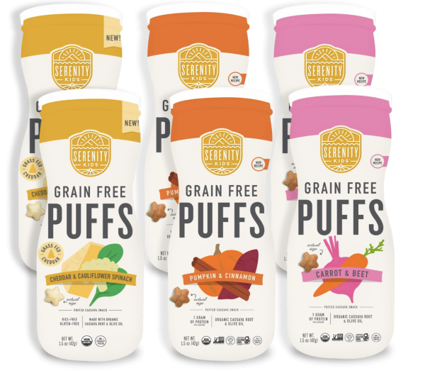 Serenity Kids 6+ Months Grain-Free Toddler & Baby Puffs - No Added Sugar - No Gluten or Rice - BPA & Allergen-Free, with Organic Cassava, Veggies & Herbs - Puffs Variety Pack - 6 Count